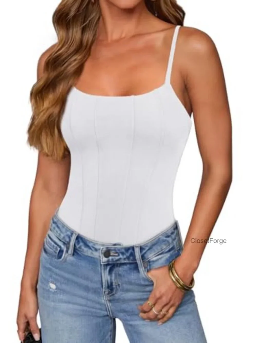 Women's Sexy Square Neck Sleeveless Backless Corset Bodysuit Going Out Outfit